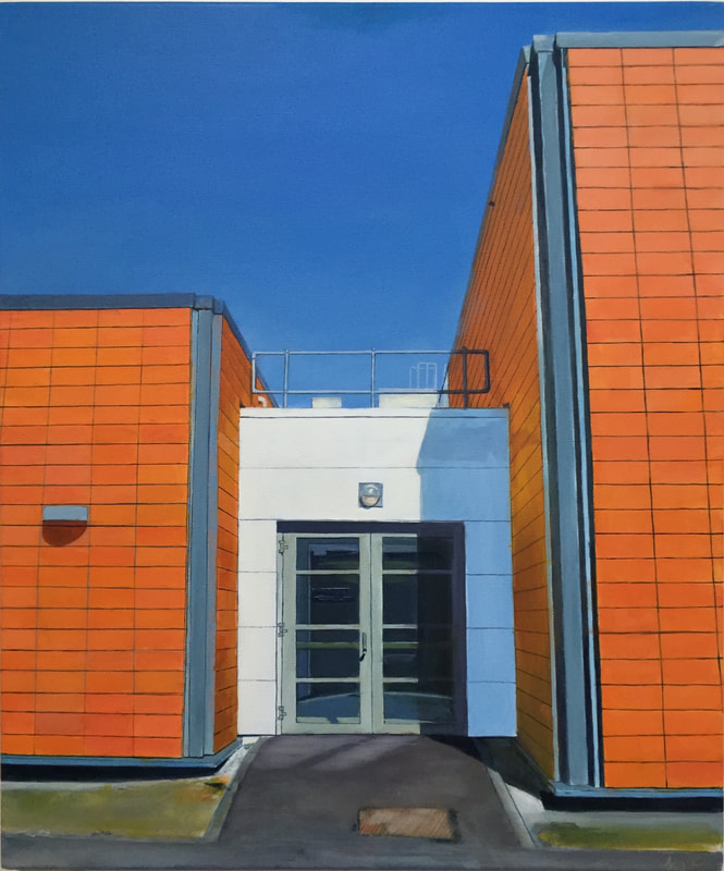 Acrylic cityscape painting, Irish Painter, Irish artist, Gary Kearney, Art Gallery, Cork City, White, Orange, Color Wheel, Art Online, Cork University Hospital, CUH,